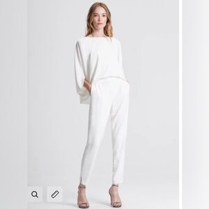 Halston Draped Sleeve Tapered Leg Crepe Jumpsuit White Size 0